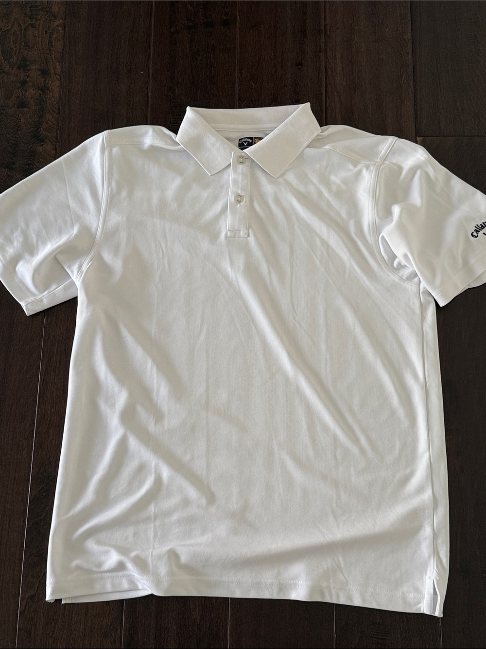 Callaway Textured White Men's Golf Polo with Sleeve Logo